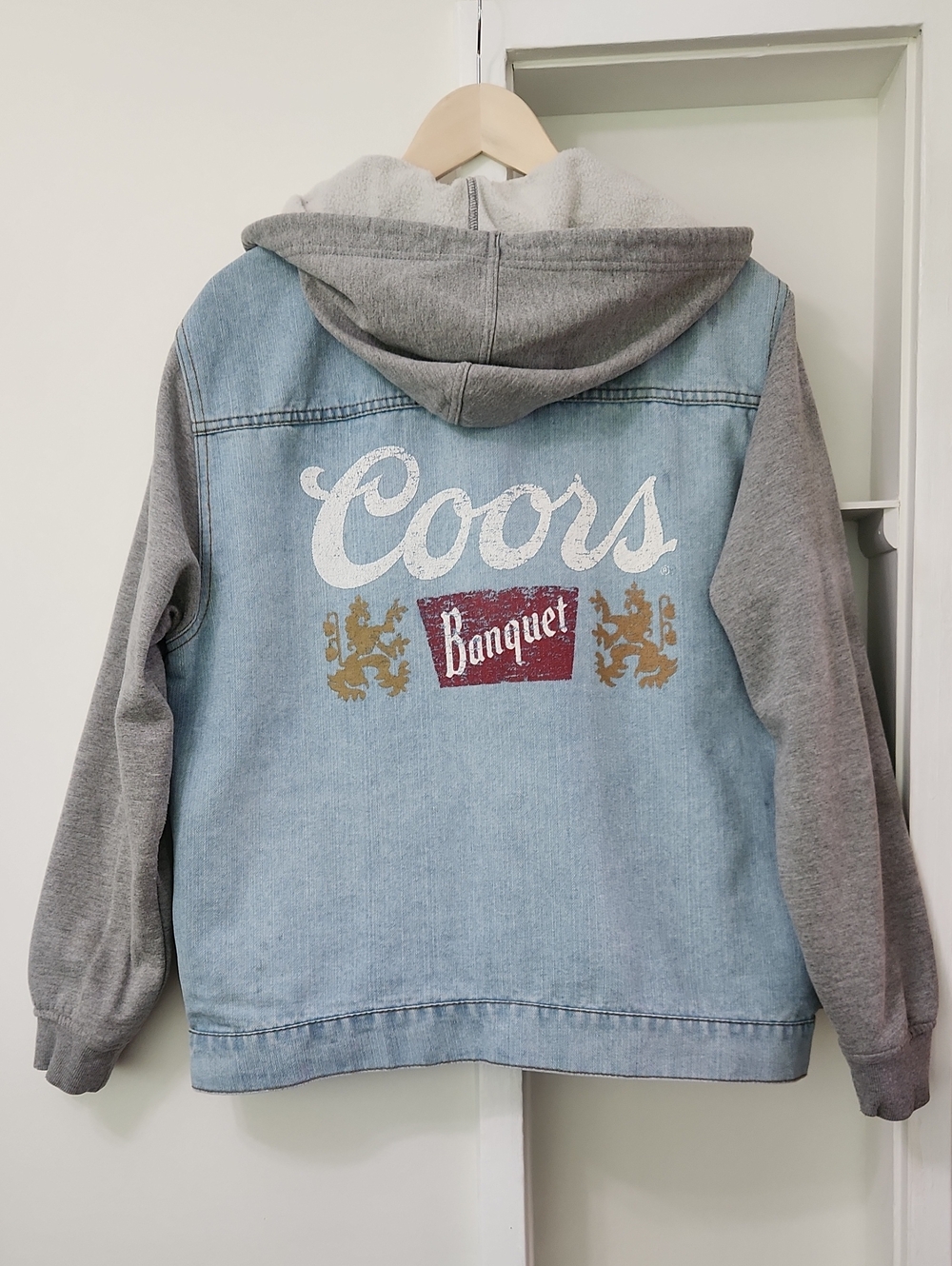 Coors Banquet Hooded Denim Trucker Jacket Light Wash L - Picture 6 of 16